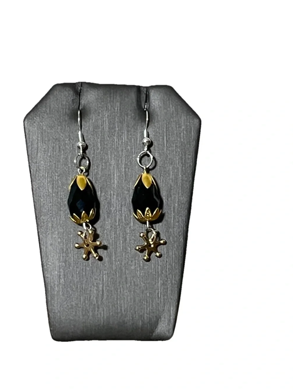 Gothic Black Teardrop Dangle Earrings Gold Cap Star Charm Drop Witchy Halloween